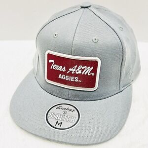 Zephyr Texas A&M Aggies Script‎ Patch Flat Hat Cap Stretch Flex Medium Gray NCAA